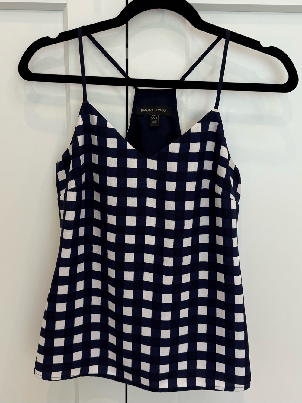 Banana Republic Navy and White Gingham Spaghetti-Strap Camisole